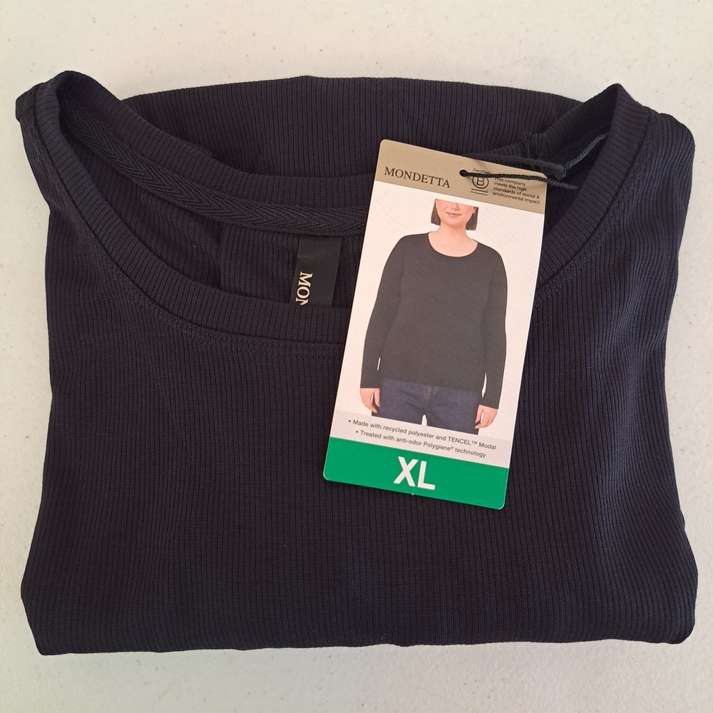 Mondetta Ribbed Top Womens XL Black NWT Tencel Polygiene‎ Eco 914-159-B11